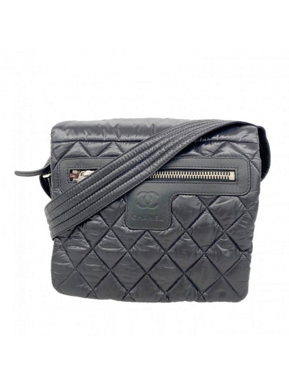 Chanel Shoulder Bag Coco Cocoon Nylon Black Silver